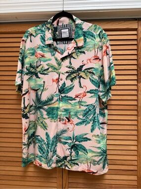 Denim & Flower Ricky Singh Flamingo Tropical Camp Shirt Mens XL Resortwear